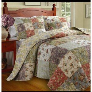 Cottagecore Floral Patchwork 3 pc Cotton Quilt Set King bedding 2 shams